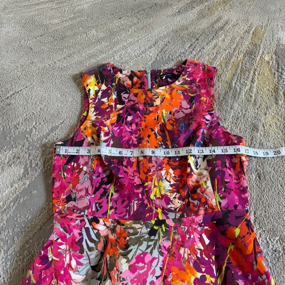 Karen Millen mini dress sleeveless flared floral classy pink gray 10 - Picture 7 of 14
